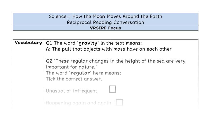 How the Moon Moves Around the Earth - Reciprocal Reading Conversation - VRSIPE Focus
