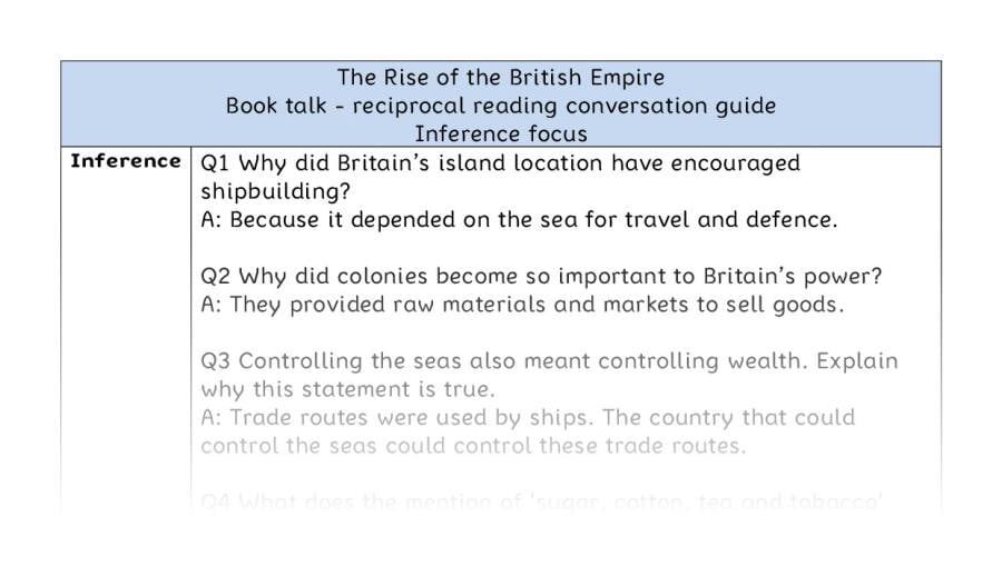 Reciprocal reading - inference - The Rise of the British Empire