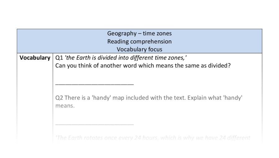 Reading comprehension - vocabulary - time zones