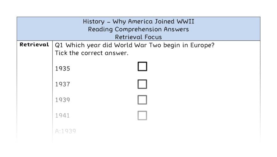 Why America Joined WWII - Reading Comprehension Answers - Retrieval Focus