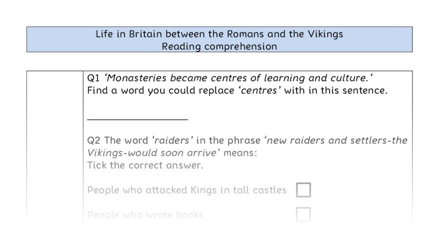 Reading comp-VRSIPE-Life in Britain between the Romans and the Vikings