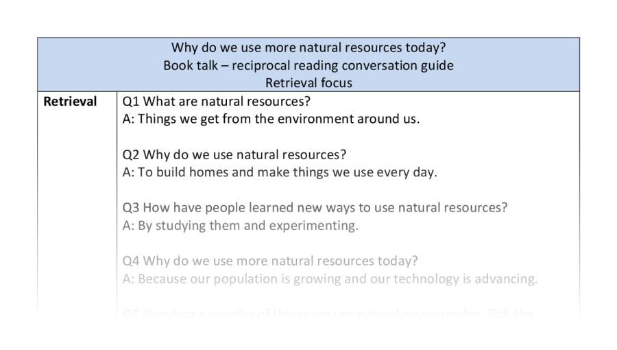Reciprocal reading- retrieval - Why do we use more natural resources today