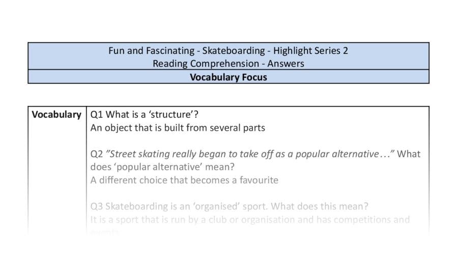 Reading Comprehension - Skateboarding - Highlight Series 2 - Vocabulary Focus