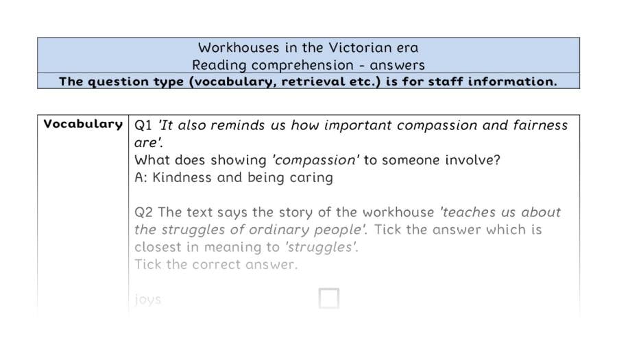 Reading comprehension - VRSIPE - Workhouses in the Victorian era - answers