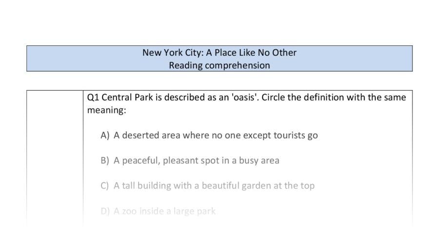 Reading comprehension - VRSIPE - New York