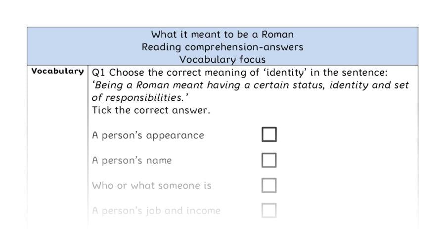 Reading comprehension - vocabulary - What it meant to be a Roman - answers
