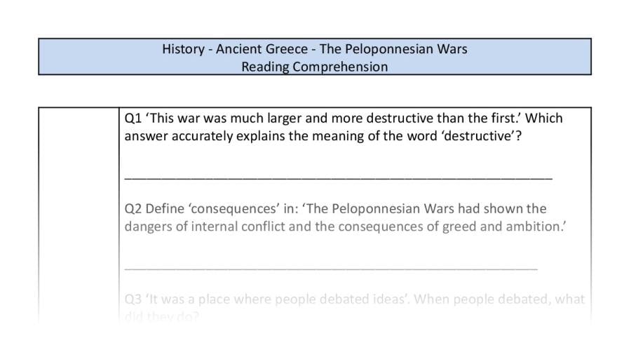 Reading Comprehension-The Peloponnesian Wars-VRSIPE Focus