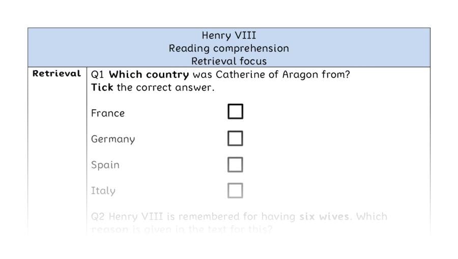 Reading comprehension - Henry VIII - retrieval