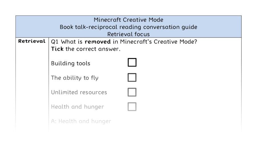 Reciprocal reading - retrieval - Minecraft Creative Mode