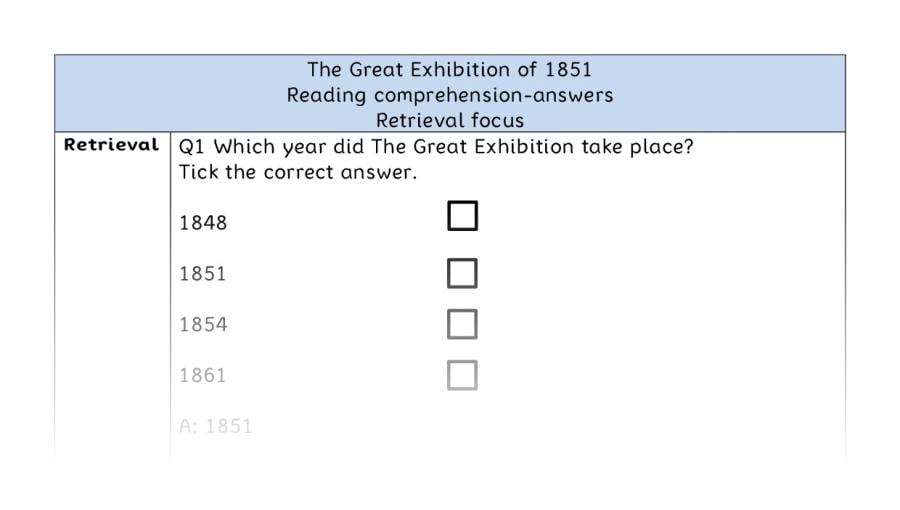 Reading comprehension - retrieval - The Great Exhibition of 1851 - answers