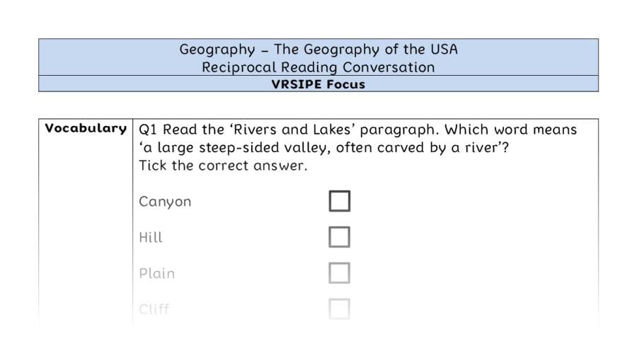 The Geography of the USA - Reciprocal Reading Conversation - VRSIPE Focus