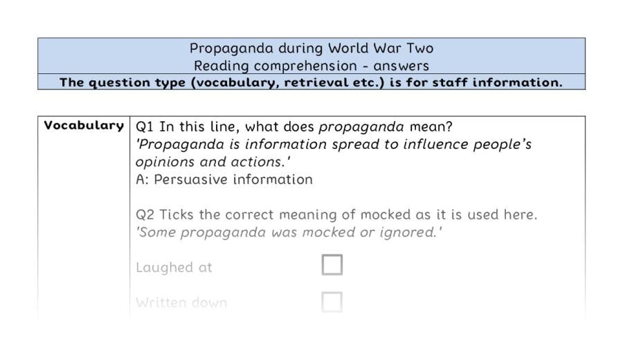 Reading comprehension - VRSIPE - Propaganda during World War Two - answers
