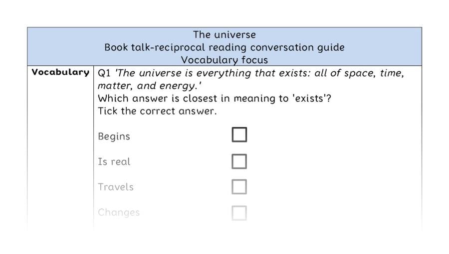 Reciprocal reading - vocabulary - The universe
