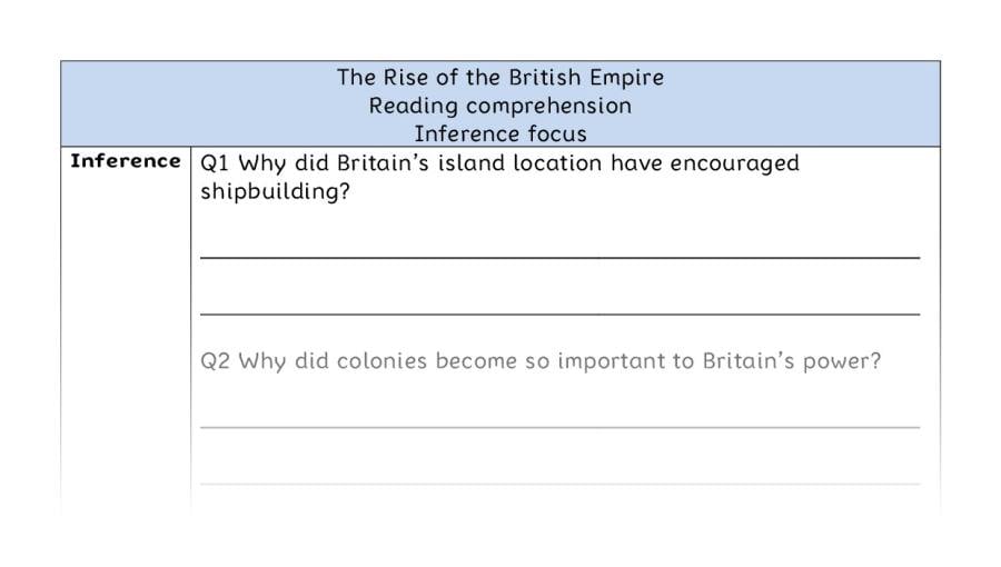 Reading comprehension - inference - The Rise of the British Empire