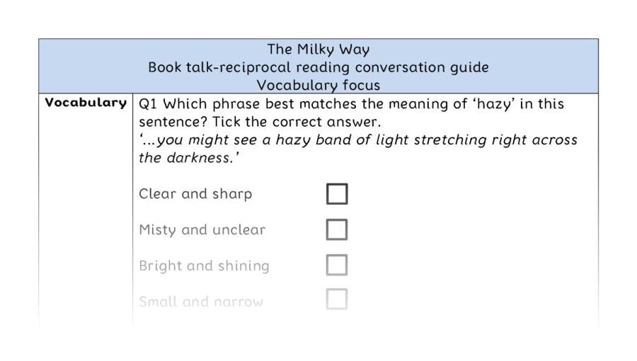 Reciprocal reading - vocabulary - The Milky Way