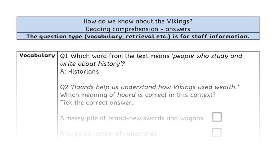 Reading comprehension - VRSIPE - How do we know about the Vikings - answers