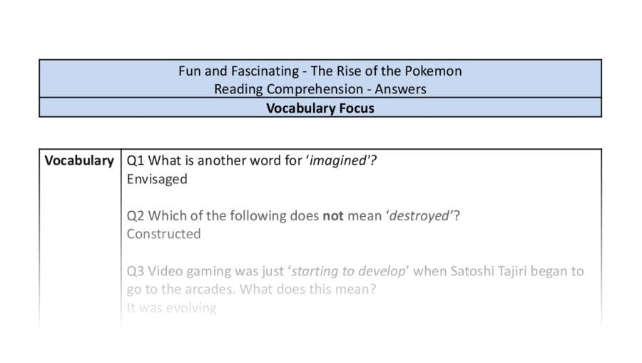 Reading Comprehension - The Rise of the Pokemon - Highlight Series 2 - Vocabulary Focus
