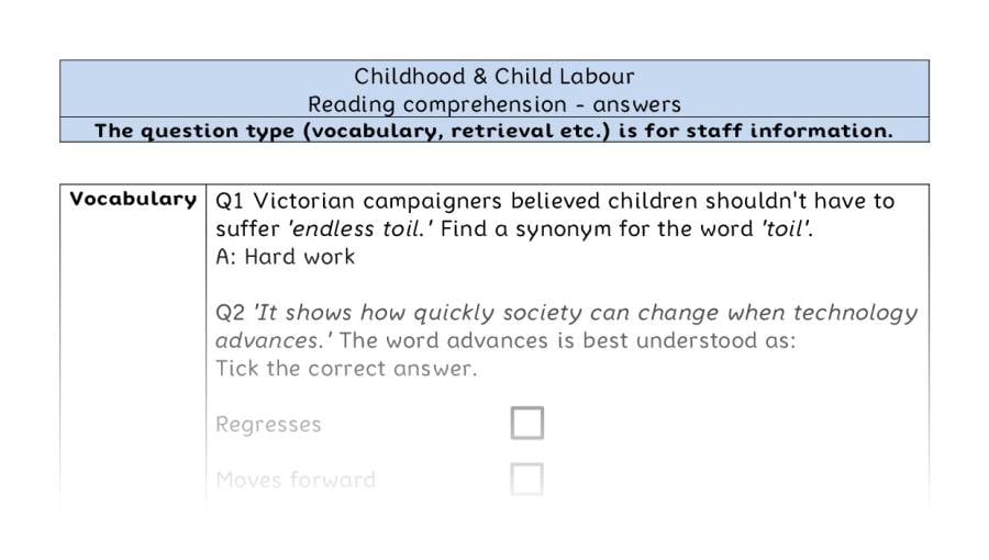 Reading comprehension - VRSIPE - Childhood & Child Labour - answers