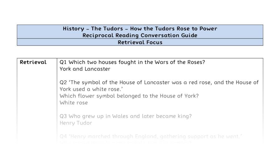 Reciprocal Reading Conversation - How the Tudors Rose to Power - Retrieval Focus