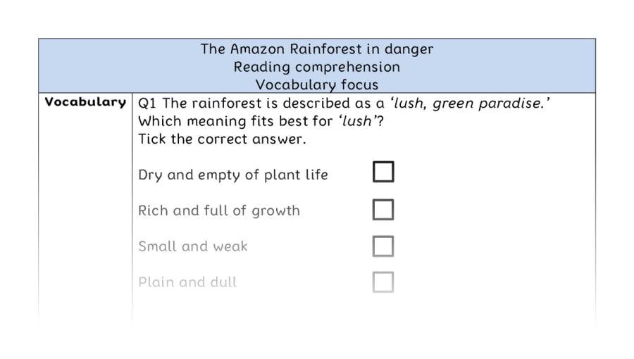 Reading comprehension - vocabulary - The Amazon Rainforest in danger