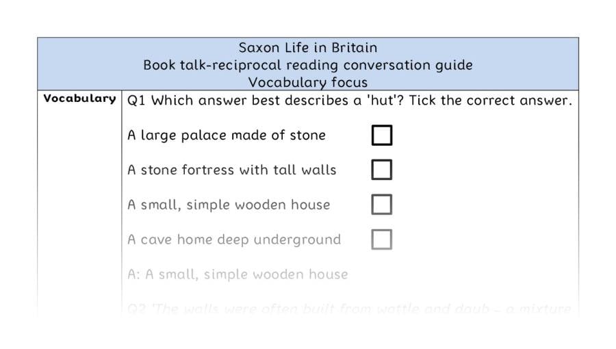 Reciprocal reading - vocabulary - Saxon Life in Britain