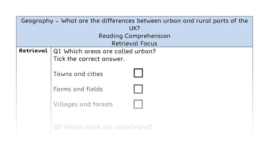 What are the differences between urban and rural parts of the UK - Reading Comprehension - Retrieval Focus