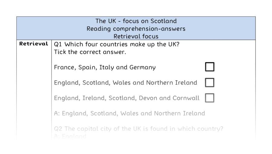 Reading comprehension - retrieval - The UK-focus on Scotland - answers