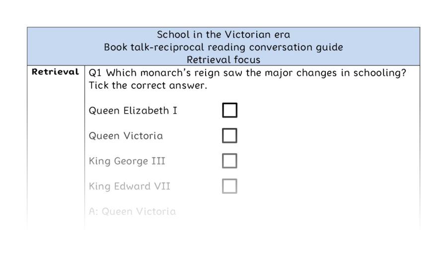 Reciprocal reading - retrieval - School in the Victorian era