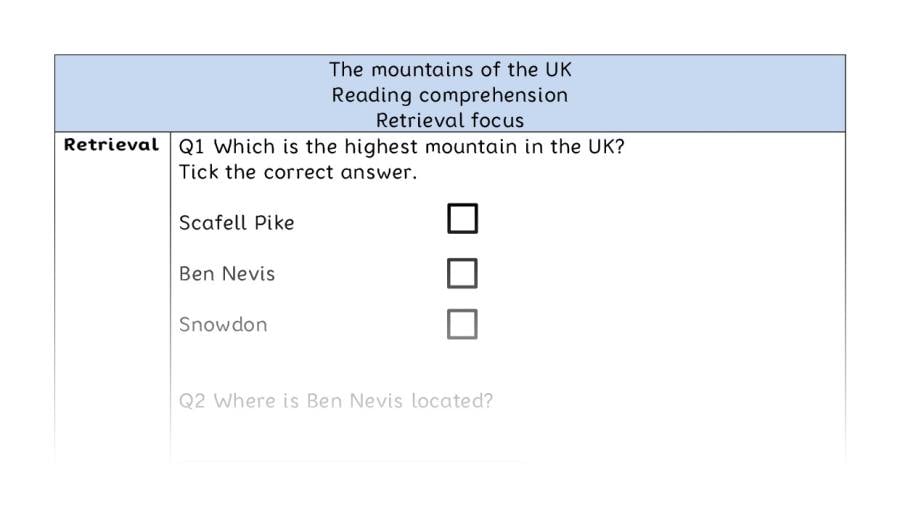 Reading comprehension - retrieval - The mountains of the UK
