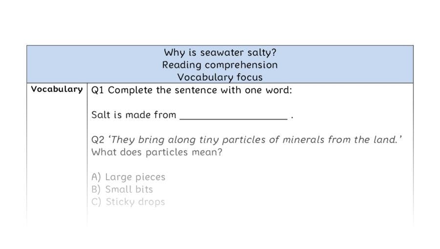 Reading comprehension - vocabulary - Why is seawater salty