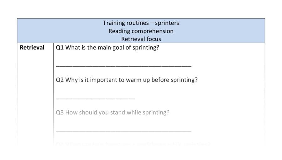 Reading comprehension - retrieval - Training routines - sprinters