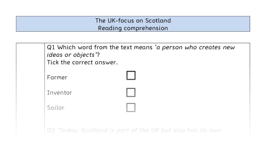 Reading comprehension - VRSIPE - The UK-focus on Scotland