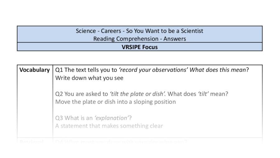 Reading Comprehension-So You Want to be a Scientist-VRSIPE Focus-answers