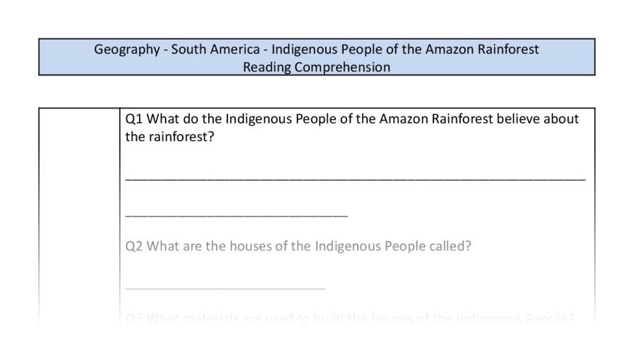 Reading Comprehension-Indigenous People of the Amazon Rainforest-Retrieval