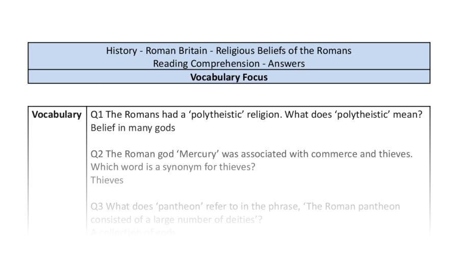 Reading Comprehension-Religious Beliefs of the Romans-Vocabulary Focus-answers
