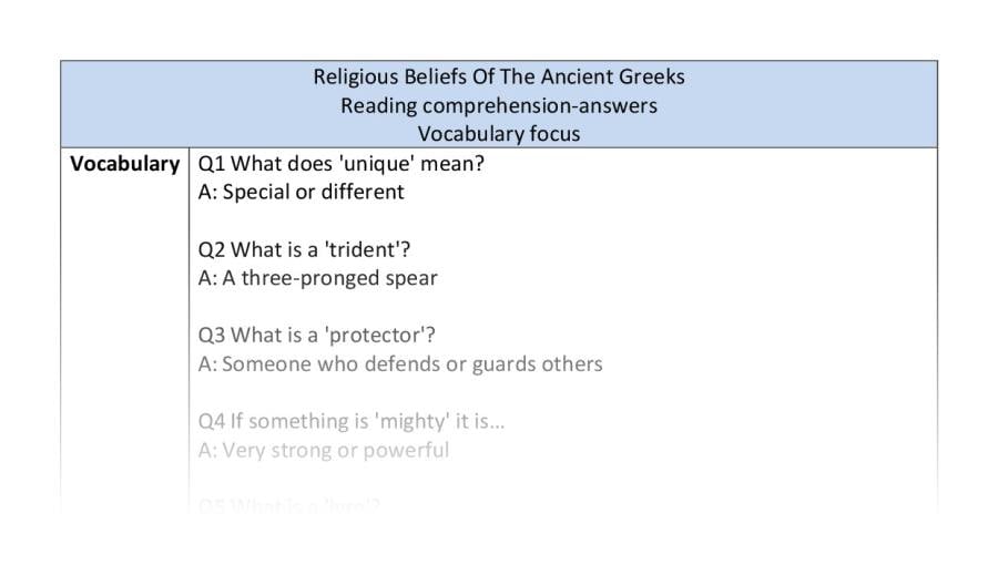 Comprehension-vocabulary-Ancient Greek Religious Beliefs