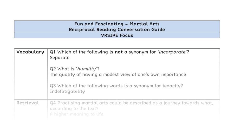 Reciprocal Reading Conversation - Martial Arts - Year 7 - VRSIPE Focus