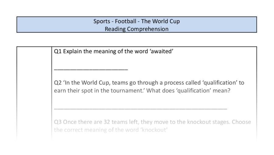 Reading Comprehension - The World Cup - VRSIPE Focus