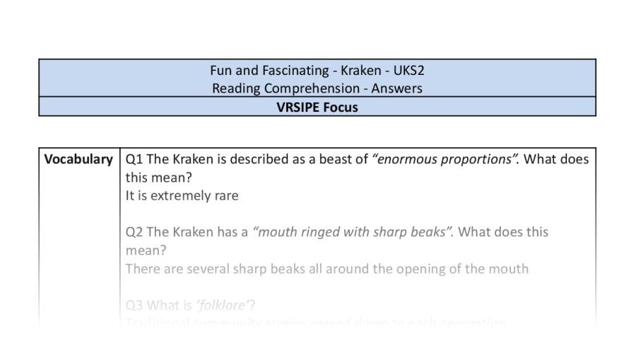 Reading Comprehension-Kraken-VRSIPE Focus-answers