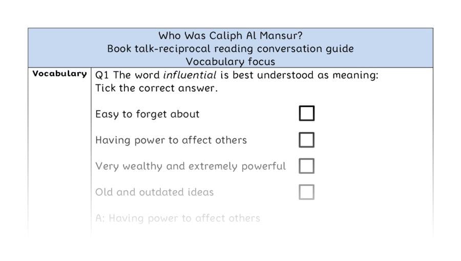 Reciprocal reading - vocabulary - Who Was Caliph Al Mansur