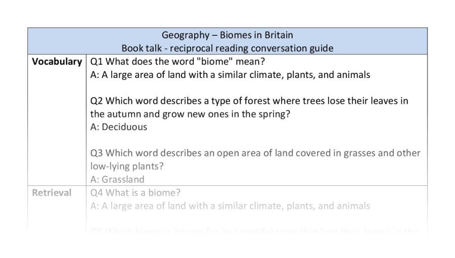 Reciprocal reading - geography - biomes in Britain
