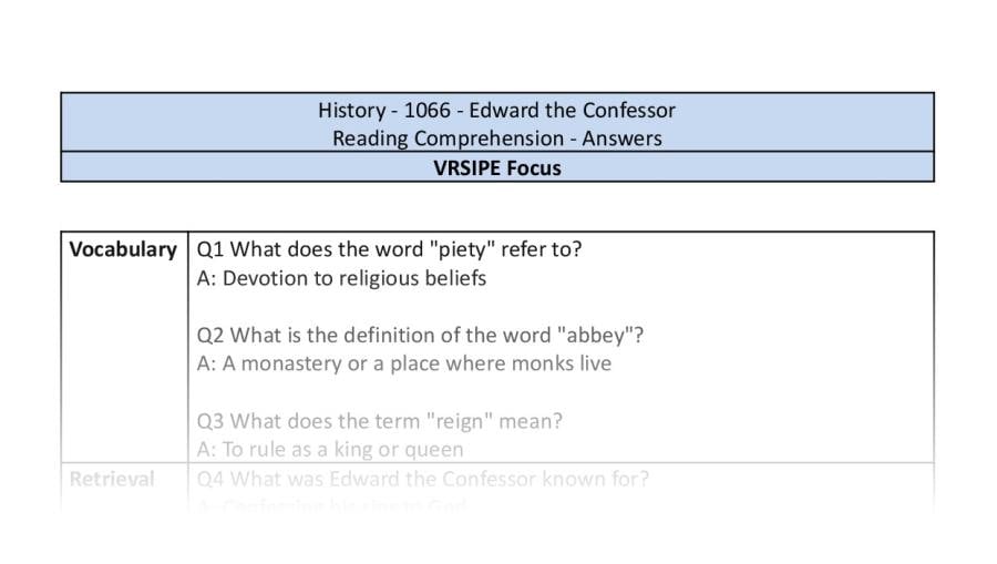 Reading comprehension-Edward the Confessor-VRSIPE-answers
