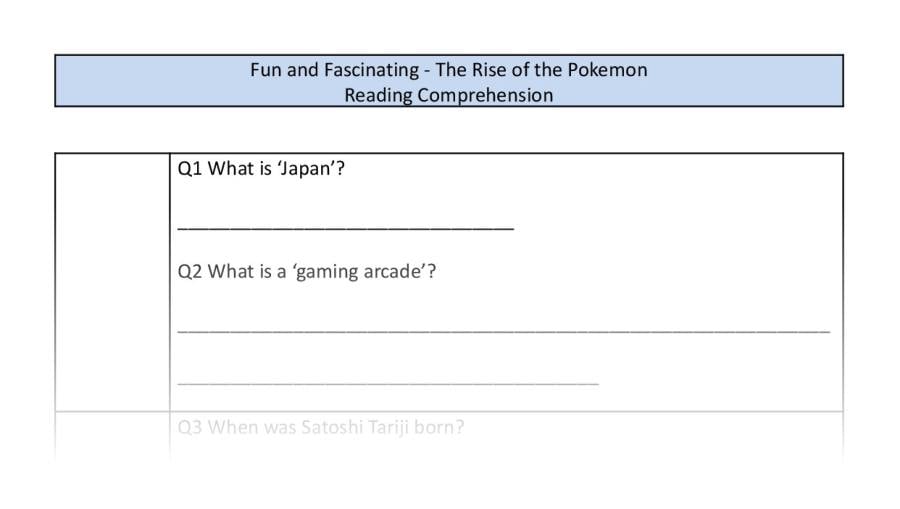 Reading Comprehension - The Rise of the Pokemon - Highlight Series 1 - VRSIPE Focus