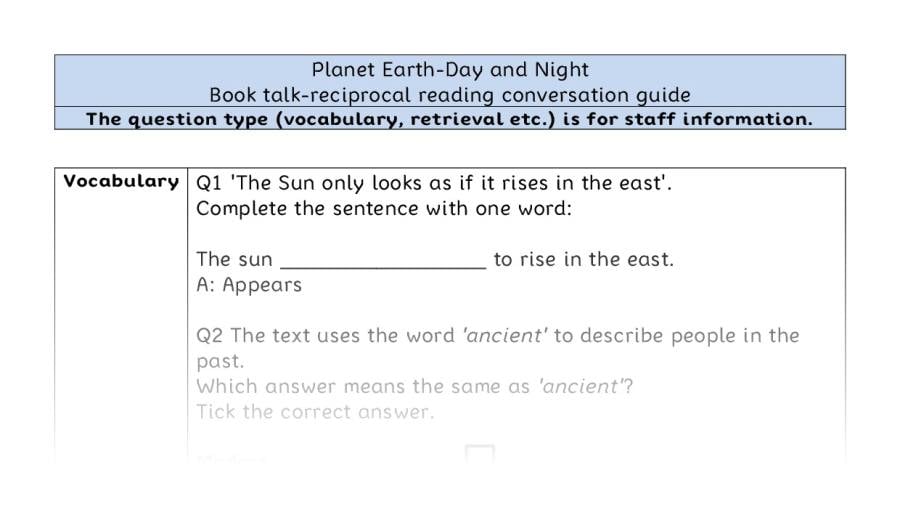 Reciprocal reading VRSIPE - Planet Earth-Day and Night