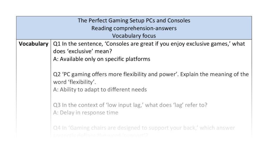 Reading comp-vocabulary-The Perfect Gaming Setup PCs and Consoles - answers