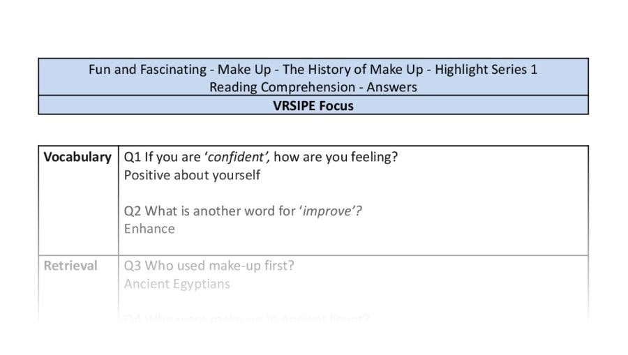 Reading Comprehension - The History of Make Up - Highlight Series 1 - VRSIPE Focus