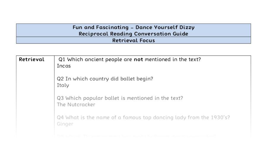 Reciprocal Reading Conversation - Dance Yourself Dizzy - Highlight Series 1 - Retrieval Focus