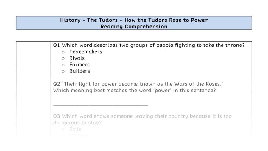 Reading comp - How the Tudors Rose to Power - vocabulary