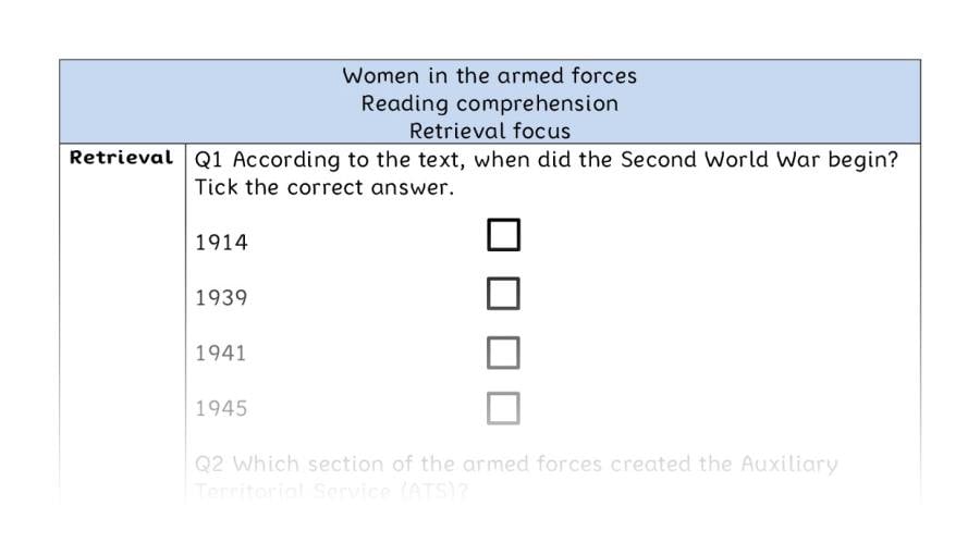 Reading comprehension - retrieval - Women in the armed forces