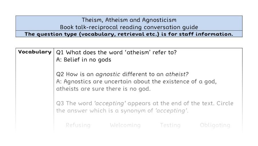 Reciprocal reading - VRSIPE - Theism, Atheism and Agnosticism